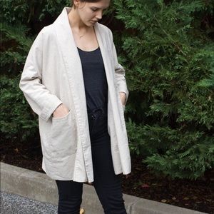Cotton linen shawl collar open jacket coat Small